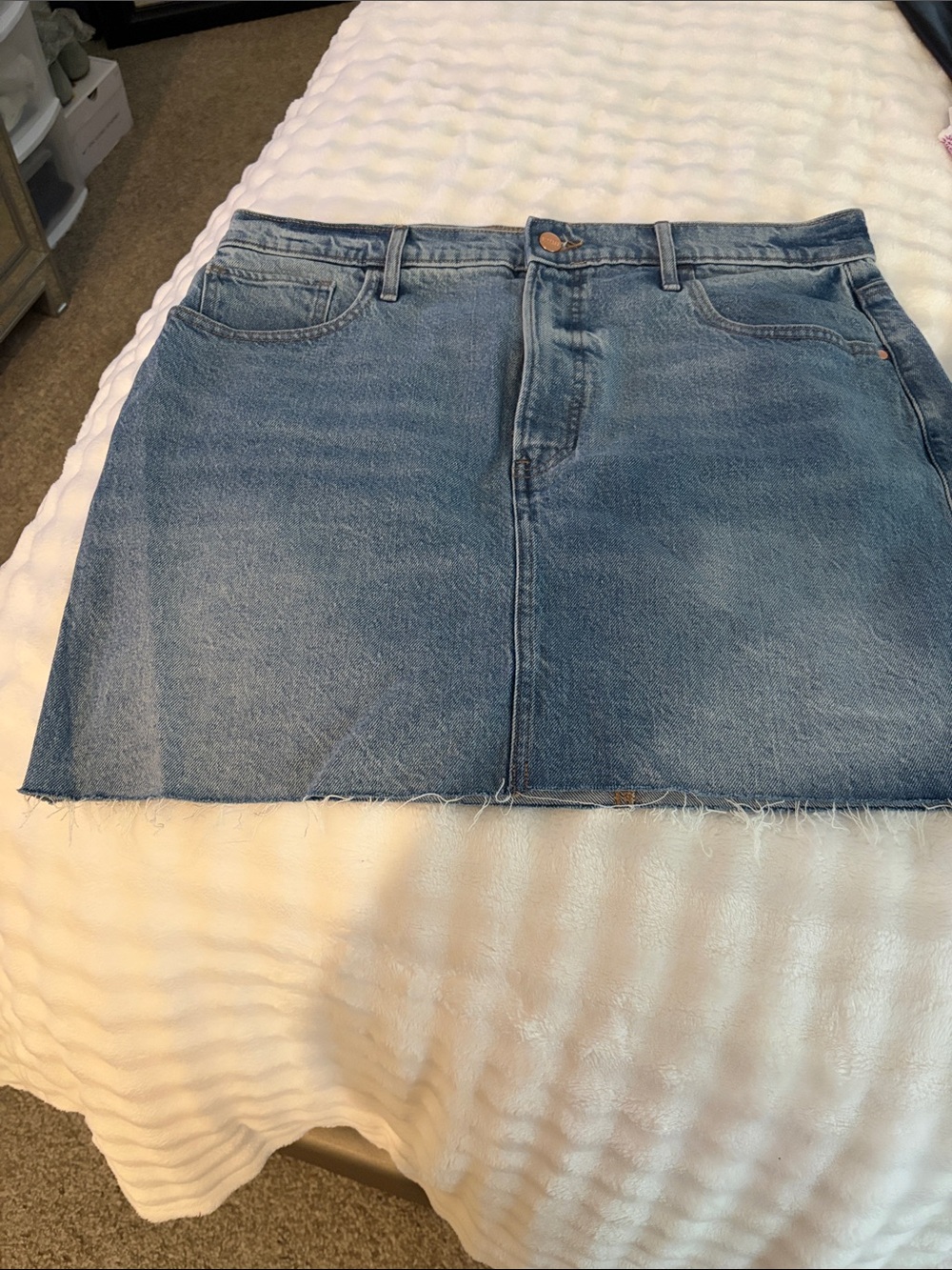 Express Light Blue Denim Mini Skirt with Raw Hem